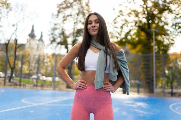 Portrait Athletic Girl Sports Ground — Stock Photo, Image