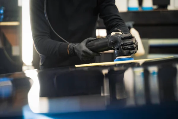 Proceso Profesional Pulido Pintura Para Automóviles Proceso Detalle Del Coche — Foto de Stock