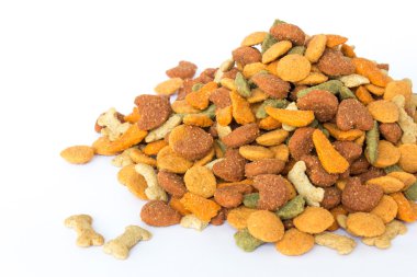 Beyaz arka planda köpek maması