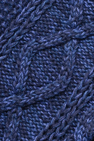 Fond Bleu Foncé Mélange Fermer Image Avec Différents Types Tricot — Photo