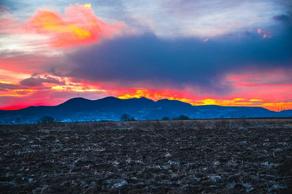 Puesta Sol Las Montañas — Foto de Stock