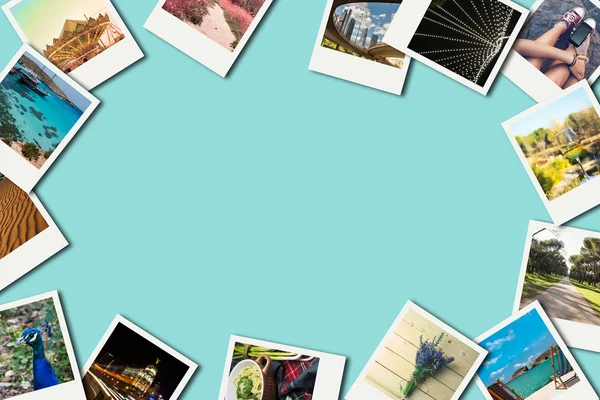 Eski fotoğrafları kağıda mavi arka plan ile çerçeve