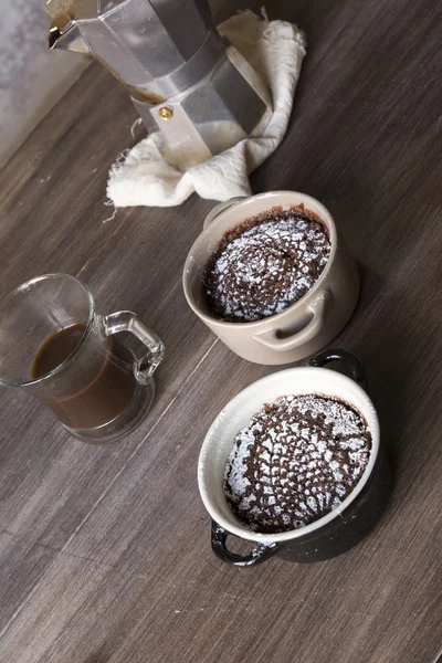 Brownie on a mug and coffee — Stock Photo, Image