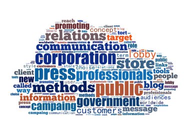 Concept of public relations, within a cloud words and tags clipart