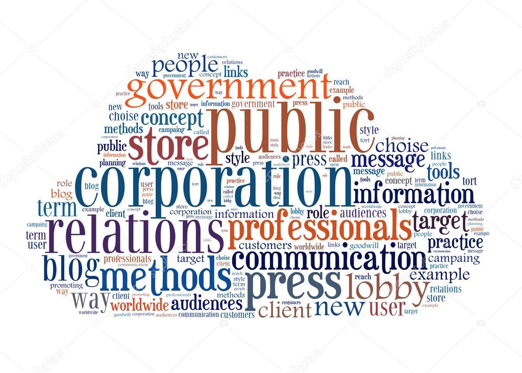 Concept of public relations, within a cloud words and tags