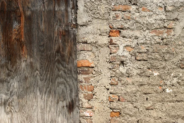 Old Brick Wall Plaster Wooden Panel — Stock Photo, Image