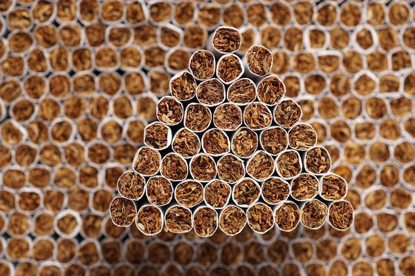 Moldura Completa Cigarros Empilhados Como Fundo Textura Foco Seletivo Nas — Fotografia de Stock