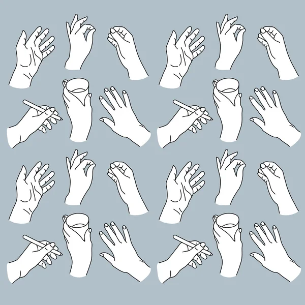 Drawing of human hands in various positions and gestures — Stock Vector