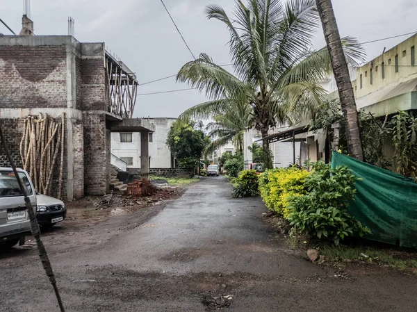 Picture Empty Road Indian Residential Colony Construction Buildings Progress — Stock Photo, Image