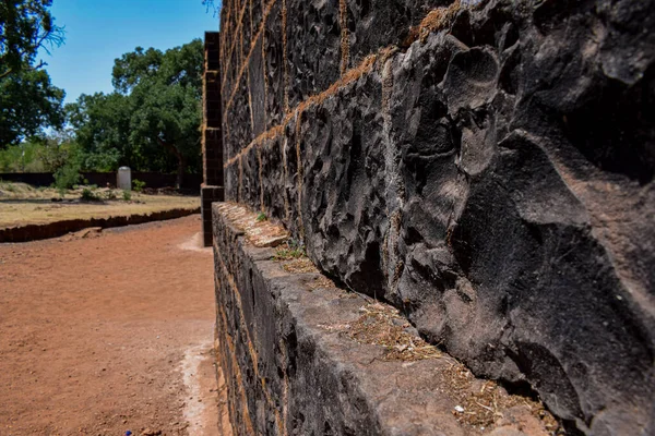 Muro Forte Antigo Castelo Índia Parede Feita Por Pedra Preta — Fotografia de Stock