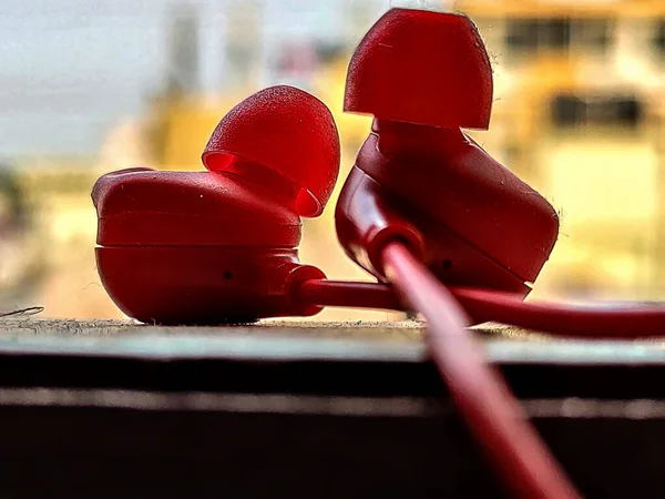 Picture Red Color Wireless Earphone Ear Buds — Stock Photo, Image