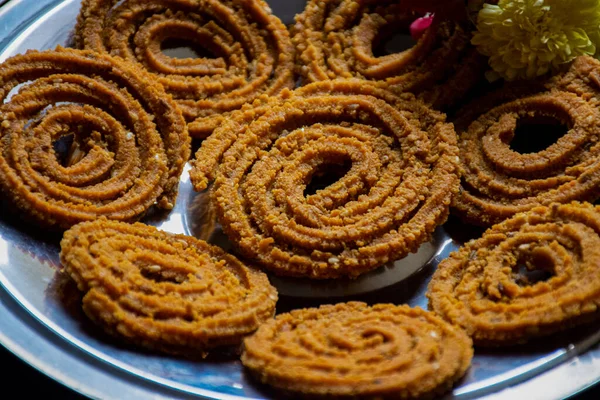Picture Traditional Festival Snacks India Chakali Popular Homemade Salty Spicy — Stock Photo, Image