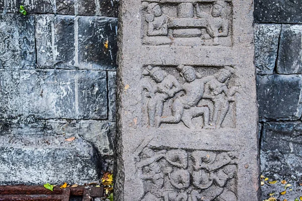 Bela Antiga Arte Escultura Arqueológica Arruinada Construído Usando Pedra Cinza — Fotografia de Stock