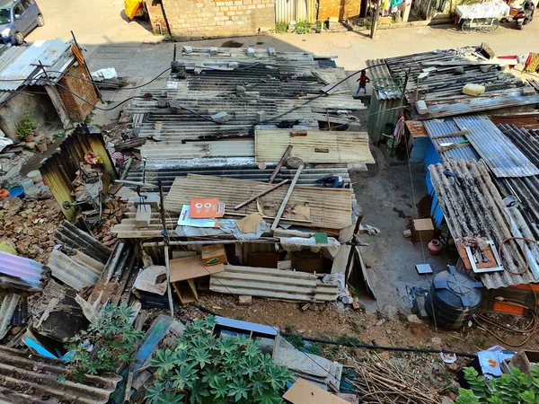 Bangalore Karnataka India Februari 2021 Luchtfoto Van Gesloopt Sloppenwijk Bangalore — Stockfoto