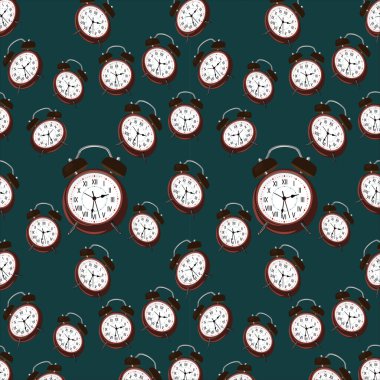 Eskimiş kahverengi yuvarlak çevirmeli Roma numara alarm tablosu simgesi koyu yeşil arkaplan üzerinde pürüzsüz desen.