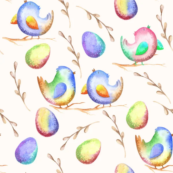 Easter kuşu ve yumurta desenli suluboya dikişleri. 