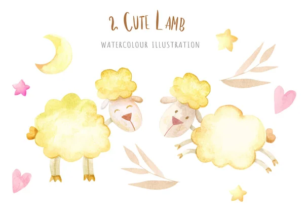 Hand drawing watercolor cute two goose with stars, bows,hearts. illustration isolated on white background perfect for creating cards or baby textile