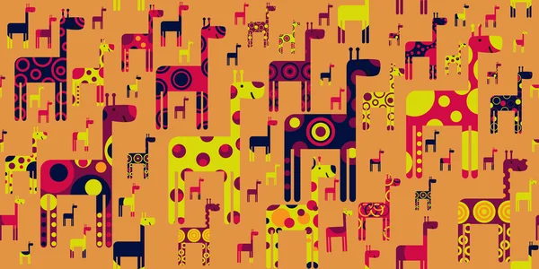 Divertida imagen vectorial sin costuras con coloridas jirafas sonrientes — Vector de stock