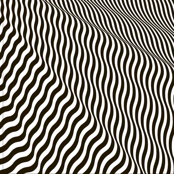 Golvende gekruiste strepen optische illusie zwart-wit patroon 3d. Abstract mode textuur. Vector — Stockvector