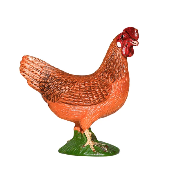 Beyaz arka plan üzerinde izole güzel plastik oyuncak tavuk. Çiftlik hayvanları toplama. Oyuncak tavuk veya tavuk — Stok fotoğraf