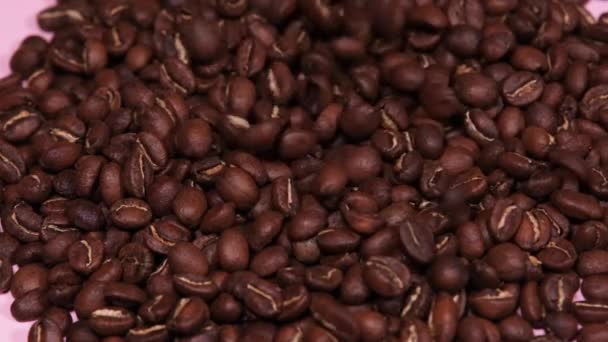 Koffie Bonen Achtergrond Resolutie Video Koffiebonen Vallen Dicht Langzame Beweging — Stockvideo
