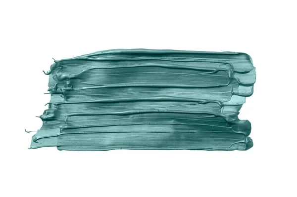 大きな長方形の青 潮緑またはターコイズのブラシストロークまたは白の背景に隔離されたスミア 最上階だ コピースペースでモックアップします ブルーメタリックメイクスミアスウォッチサンプル — ストック写真
