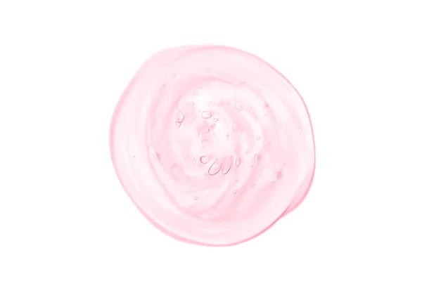 透明なピンクの液体ジェルドロップまたは白の背景に隔離されたスミア 最上階だ ウイルス保護や化粧品の概念 血清の質感 — ストック写真