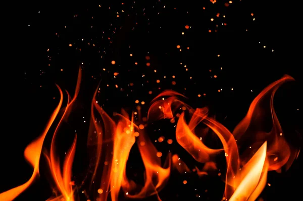 Fire line or flames with sparks isolated on black background. 4k