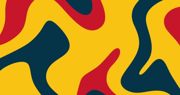 Blå, röd och gul trendig abstrakt vågig bakgrund. Psykedelisk animerad bakgrund. 4k upplösning animation. Modern minimal animation design banner. Dynamiska futuristiska former — Stockvideo
