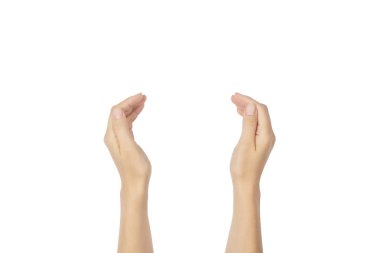 Avuç içleri, beyaz arka planda izole edilmiş vaziyette tutulur ya da sunulur. Avuç içi hareketi aç.