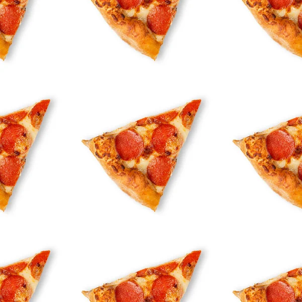 Fetta senza cuciture o pezzo di pizza isolato su sfondo bianco. Vista dall'alto su paperoni pizza cibo sfondo — Foto Stock