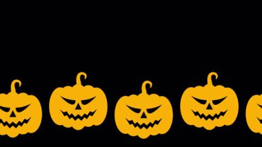 Kara arka planda hareket eden balkabağı yüzlerinin cadılar bayramı animasyonu. Balkabağı ifadeleri sorunsuz bir şekilde canlandırarak eğlenceli ve ürkütücü bir hava yaratıyor. Cadılar Bayramı tasarımları için mükemmel