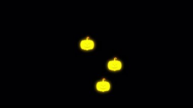 Cadılar Bayramı animasyonunda parlayan balkabakları koyu bir arka planda yukarı doğru hareket ediyor. Cadılar Bayramı tasarımları, dekorasyonları ve hareketli arka planlar için mükemmel.