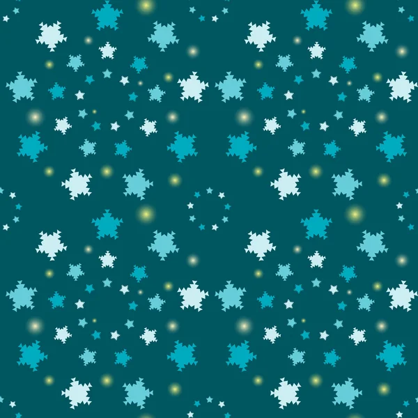 Fondo de vector sin costuras con copos de nieve y luces — Vector de stock