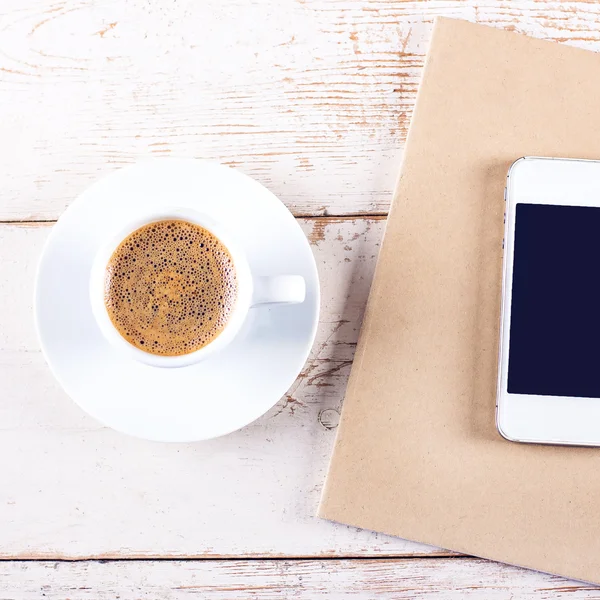 Tablet computador, notebook, telefone móvel — Fotografia de Stock