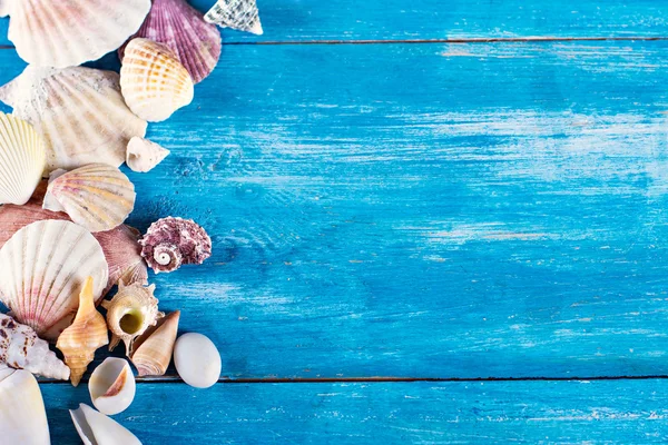 eski mavi ahşap kurullarında kabukları.