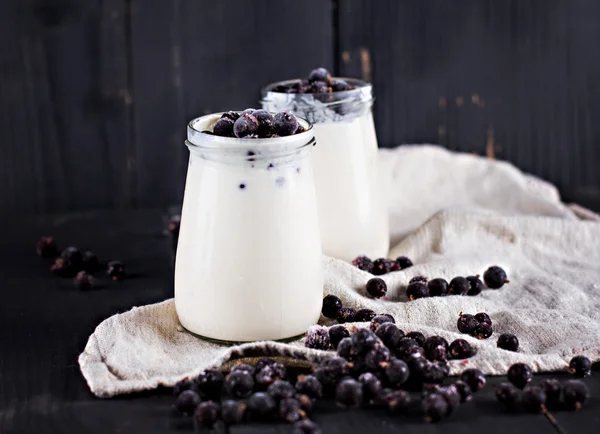 Yogur natural con grosella negra . —  Fotos de Stock