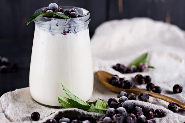 Naturjoghurt mit schwarzer Johannisbeere — Stockfoto