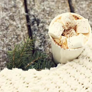 Marshmallow ile sıcak kakao bir fincan 