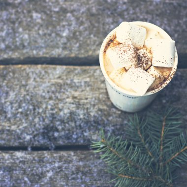 Marshmallow ile sıcak kakao bir fincan 