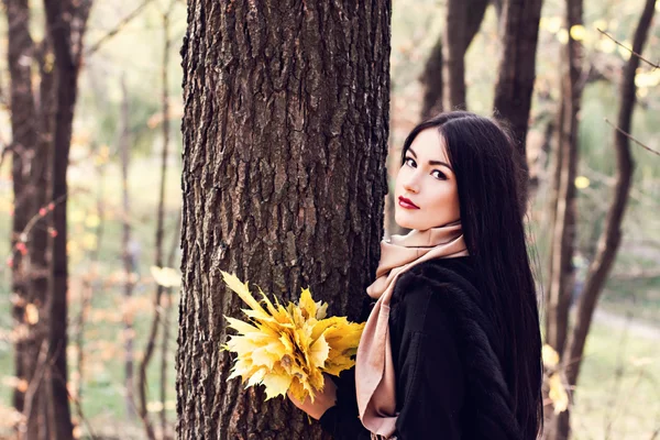 Beautiful young woman in autumn park — Stock Photo, Image