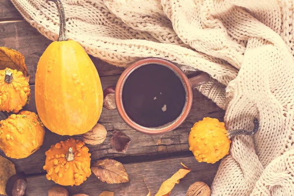 Csésze kávé, tök, ősz — Stock Fotó