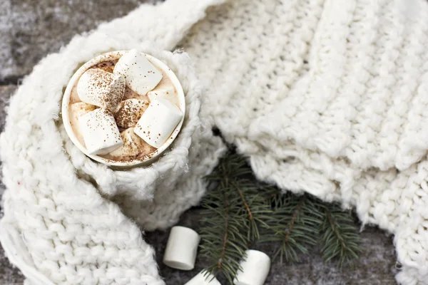 A cup of warm cocoa with marshmallows