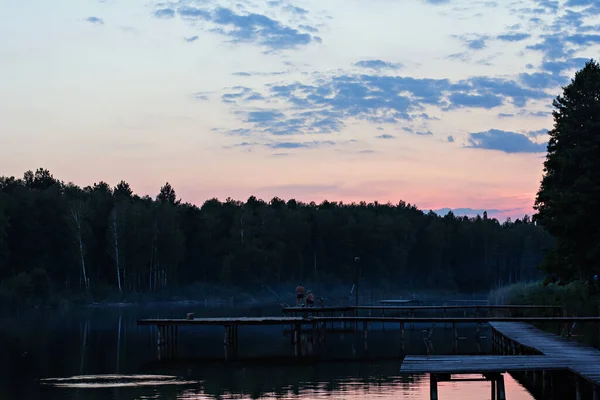 Vacker Rosa Solnedgång Vid Floden — Stockfoto