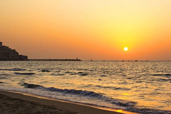 Nabrzeże Tel Awiw Zachód Słońca Strefa Promenady Widok Morze Promenady — Zdjęcie stockowe