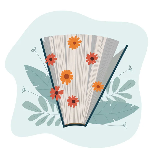 Ein Buch Mit Blumen Zwischen Den Seiten Lesen Sie Bücher — Stockvektor