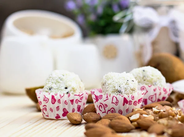 Homemade candy with coconut powder — Stock Photo, Image