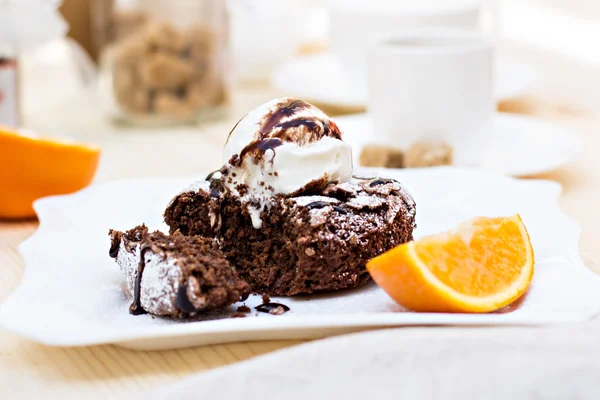 Warmes Dessert Schokoladenkuchen Fondant — Stockfoto