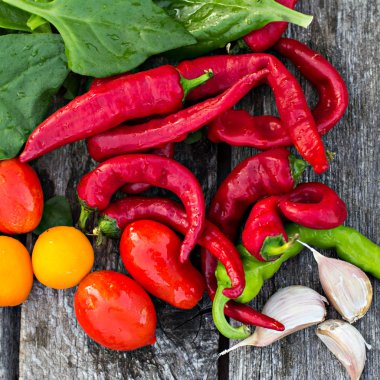 Taze sebze - ıspanak, domates, biber, sarımsak