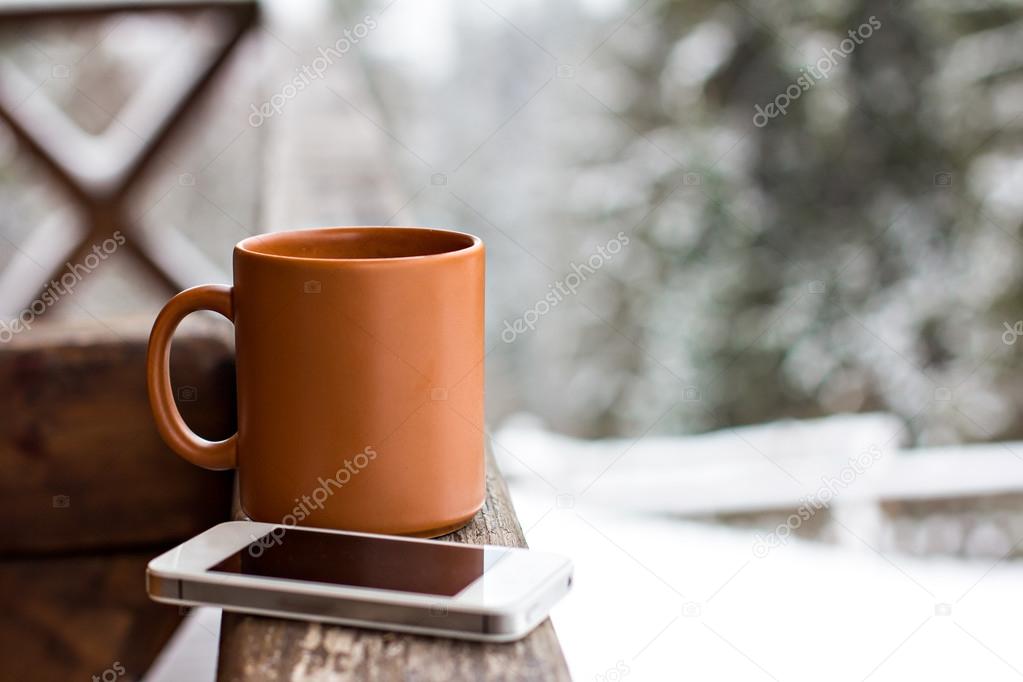 A cup with a hot drink